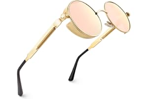 CGID E72 Lunettes de soleil homme femme ronde polarisées inspirées du style retro Steampunk en cercle métallique