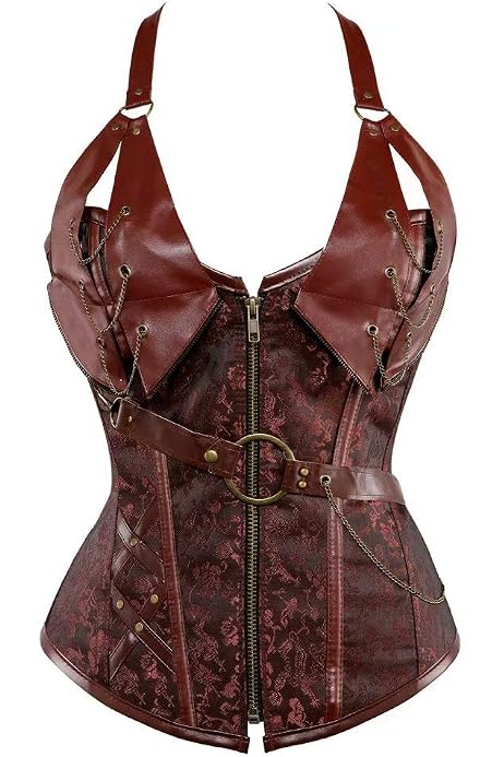Corset Serre-taille En Cuir Avec Baleines Acier - Style Steampunk/gothique - Pour Soirée, Cosplay, Quotidien - Tailles S à 6XL
