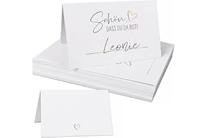 GEBETTER 50 Stück Hochzeit Tischkarten Schön dass du da bist mit Herz 85x55 mm Tischdekoration Namenskarten zum selbst Beschriften Platzkarten für Hochzeit Geburtstag Konfirmation Kommunion Taufe Feier