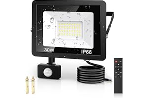 VIIIVA 30W Security Lights Outdoor Motion Sensor, PIR Flood Light with Remote Control, IP66 Waterproof, 36 LEDs, Cool White, 6500K, 2700LM, Outdoor Lights Mains Powered for Garden, Yard, Garage