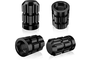 QUARKACE Aluminium Tyre Valve Caps 4 Pack for Car/Truck/Motocycle/Bike - Corrosion Resistant, Air Leakproof Car Valve Stem Dust Caps with Rubber Seal - Bright Non-Fade Colour (Black)