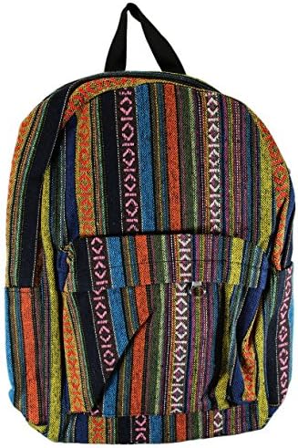 Ikat Rucksack. Bali style patterned Ikat fabric light use day bag, backpack. (Vertical stripe) Aztec