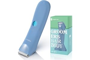 VIKICON Rasoio per peli del corpo da uomo e donna, rasoio elettrico per bikini da donna, rasoio ricaricabile per inguine e palline con luce LED, toelettatura impermeabile IPX7, HT-871, blu