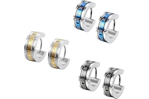 Flongo Boucles d'oreilles Homme Chic Chiffre Romain Acier Inoxydable Clous d'oreilles Couleur Argent Or Bleu Fantaisie Bijoux Cadeau