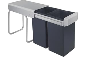 WESCO Double-Boy 755611-11 Built-In Waste Bin Made of Plastic in Anthracite with 2 Removable 15 Litre Bin Anthracite Black