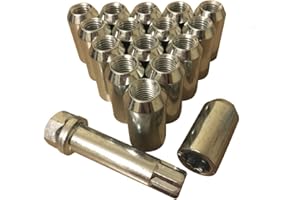 BIMECC Set of 16 Alloy Wheel Tuner Nuts with Tuner Key Compatible with Ford | Mazda | Honda | Kia | Suzuki - M12x1.5 Slim Lug Nuts - Taper - Silver - Slimline Nuts