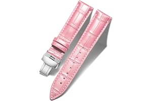 BINLUN Correa de Reloj de Cuero Correa de Piel Cocodrilo de Repuesto para Unisex con Hebilla de Despliegue Mariposa Plata/Oro/Oro Rosa 12mm 13mm 14mm 16mm 17mm 18mm 19mm 20mm 21mm 22mm 23mm 24mm