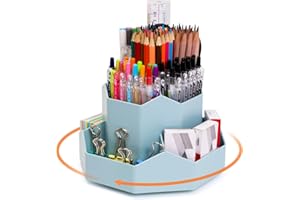 FRETONBA Drehbarer Stiftehalter - 360 Rotierende Große Kapazitätstifte Organizer,Stiftehalter Kinder mit 9 Fächer für Schreibtisch,Büro,Schule,Familie (Blau)