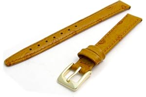 WATCHWATCHWATCH Ladies Genuine Leather Watch Strap Band Ostrich Grain 14mm Tan with Gilt (Gold Colour) Buckle WH101g