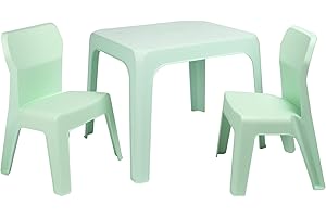 RESOL GRUPO RESOL Set Jan Mesa Infantil con Sillas | 2 Sillas Niños y Mesa de Plástico | Apilables y de Muy Fácil Limpieza y Mantenimiento | Menta Aquamint Mesa + 2 Sillas