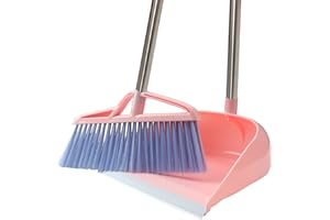 ROELLGS Set di scopa e paletta antivento verticale manico lungo kit scopa paletta combinazione pulizia casa spazzare (rosa)
