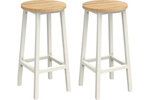 VASAGLE Tabourets de Bar, Lot de 2, Chaises, Siège Haut, Cadre Métallique, Montage Facile, Hauteur 65 cm, Repose-pieds, pour Cuisine, Salon, Salle à Manger, Beige Chêne et Blanc LBC032W09