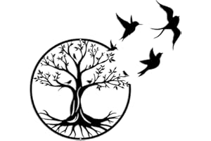 Pduoduo 30cm Black Metal Tree of Life Wall Decor Silhouette Art(with cat and bird) for Gift Present Indoor Outdoor Garden Home Decoration (11.8in)