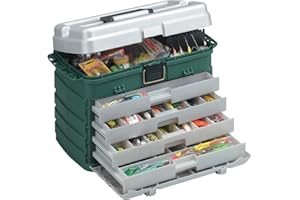Plano Four-Drawer Tackle Box, Storage Box, Molded Tackle Storage, All Fishing,Unisex, Grey / Green
