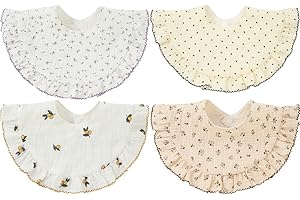SZJIAHTM 4 Pack Of baby Toddler Soft Cotton Vintage Flower Print Feeding Drooling Breathable Bibs Adjustable Snap Teething Bibs For boys Girls 0-18 Months