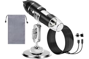 WADEO Microscope Digital USB 1440P HD avec Grossissement 50X-1600X, Caméra d'inspection Portable, sans Fil avec 8 LED et Support, Compatible avec iOS, Android, Tablet