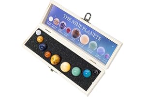 Amagogo 9 X 9 Planeten Solar Deko Edelsteine Kugel Set, Set Aus Natürlichen Edelsteinen, Handarbeit Schreibtisch-Planeten, Kristalle mit Holzkiste, Kreative Geschenk Deko für Den Schreibtisch