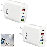 2 Pieces Fast Charging USB C Charger 65W, Multiple Charger 5-Port | PD 3.0 Fast Charging Plug, Mobile Adapter with Type-C and