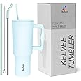 KELVEE 40oz Tumbler with Handle and Straw Lid, Reusable Vacuum Insulated Stainless Steel Water Bottle Leakproof Coffee Sipper Mug for Keeping Beverages Hot or Cold,Perfect for Travel (Sky Blue)