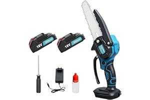 Mini Tronçonneuse sans Fil 6 Pouces avec 2 x Batteries 3.0Ah & Câble de Charge, Moteur Puissant, pour le Jardinage, l'Élagage et la Coupe Efficace du Bois, avec Fonction de Verrouillage de Sécurité