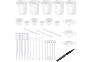 Woohome 38 Stück Silikonform Gießform Resin Form Werkzeug enthalten 5 Stück Harz Messbecher, Silikon-Mischbecher, Silikon-Schaber, Silikon-Stick, Silikon-Löffel und Pinzette für Schmuck DIY