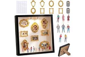 CEWROM Gör-det-själv minimuseum silhuettbox, foto minnesdisplay-set med 8 mini gyllene ramar och 8 slumpmässiga figurer, skug