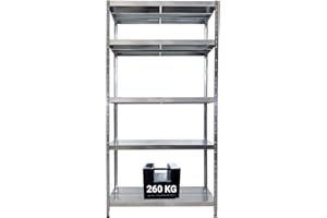 GRIMA Scaffale in metallo zincato con 5 ripiani regolabili - 100x50x195 cm (260 kg per ripiano, totale 1300Kg) Ripiani in metallo per garage, dispensa e officina con sistema di incastro