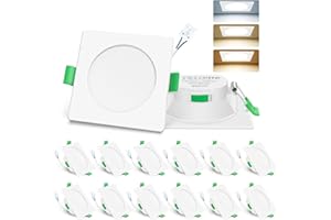 ALUSSO LIGHTING Faretto LED da Incasso, 7W Dimmerabile, Bianco Caldo 3000K/Bianco Neutro 4000K/Bianco Freddo 6500K, Faretto LED Extra Piatto 29mm, Faretto da Bagno IP44, Quadrato Bianco Set di 12