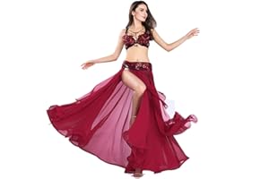 ROYAL SMEELA Costume Danse du Ventre Femme Ensemble de Jupe Ceinture Soutien Gorge Danse du Ventre Jupes Mousseline Vêtements de Danse pour Femmes 3 pièces Tenue de Danse Orientale Robe de Danse