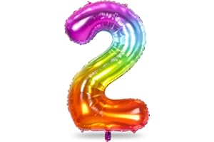 LINGQIANG 40 Inch Rainbow Number 2 Balloon for 2nd Birthday Decoration, Large Self Inflating Foil Number Balloons 0-9 for Boys Girls, Digit 1 Helium Balloons for Women 20th Anniversary Carnival Party Supplies
