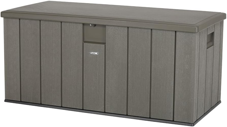 LIFETIME Plastic Wood Grain Textured Storage Box Desert Sand/Grey, 151x72x69 cm