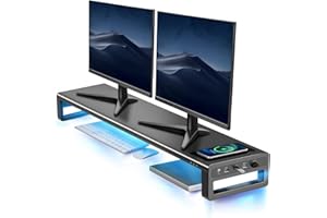 VAYDEER -Supporto per Monitor a Doppio Monitor, in Alluminio, con Ricarica Wireless e 4 Hub USB per 2 Monitor, Supporto per Monitor in Metallo, Supporto Fino a 32 Pollici per PC, Laptop, Nero