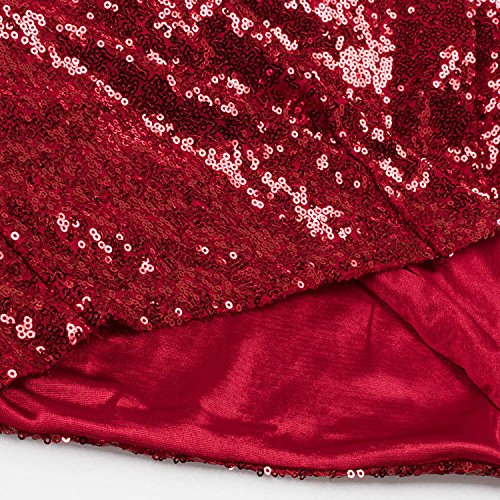 BAINASIQI Damen Sexy Paillettenkleid Minikleid Kurz Cocktailkleid Partykleid Abendkleid mit Rückenfrei V-Ausschnitt Design (Rot, XL) - 6