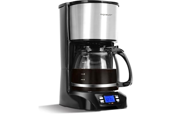 Aigostar Benno - Cafetière Filtre Electrique inox Programmable à 1,5L (12 tasses), Numérique avec Écran LCD, Fonction Maintien au Chaud, Arrêt Automatique, 800W, Noir