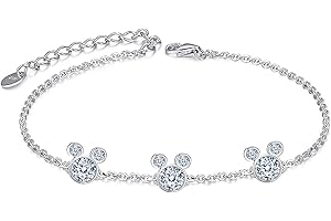 Kaguyo Silberne Armbänder für Frauen, Mickey-Mouse-Kristallarmbänder, klare Amethyst-Rosa-CZ-Minnie-Maus-verstellbare Infinity-Charm-Gliederarmbänder für Mädchen, Geburtstagsgeschenk