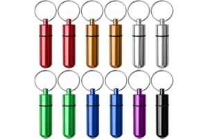BETTERJONNY 12 Pezzi Portapillole Portachiavi, Basicon Alluminio Mini Porta Pillole con Anello Portachiavi Porta-Pillole Capsula, 7 Colori