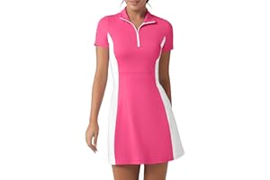 FKEEP Golf-Tenniskleid mit Shorts, Damen, Rollkragen, athletisches Workout, Golfkleid, lässig, ärmellos, Colorblock-Kleid