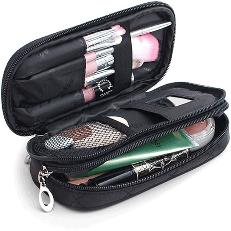 Reise-Kosmetiktasche Mit Gänseblümchen-Anhänger – 25x18x5 Cm, Schwarz, Wasserdicht, Polyester