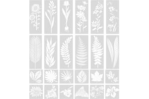 ONEBO 24 Stücke Blatt Blätter Schablone,Blume und Gras Malvorlage,DIY Malschablone Satz,für Wand,Leinwand,Tagebuch,Scrapbooking