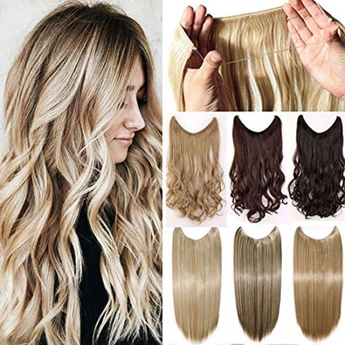 Secret Wire in Hair Extensions Straight Curly Wavy Hair Extension Long Hairpiece Blonde Brown Black Color For Women 20" Curly - Silver grey