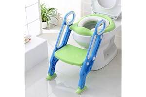 DDMINE Toilettensitz Kinder mit Treppe, Kinder Toilettensitz Toilettentrainer, Weicher WC Sitz, Faltbar Kindertoilette WC Sitz Töpfchentrainer für V-, U- oder O-förmige Toiletten (Blau grün)