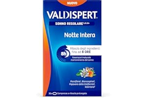 Valdispert Notte Intera, 30 Compresse a Lento Rilascio per il Sonno Regolare con Valeriana, Passiflora, Biancospino e Papavero della California, Senza Glutine e Senza Lattosio