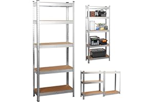 Holywarm Heavy-Duty Garage Shelving Units, 5-Tier Steel Storage Shelves - Boltless Assembly, 875kg Capacity for Warehouse Living Room Kitchen Bedroom (Silver, 70x30x150cm)