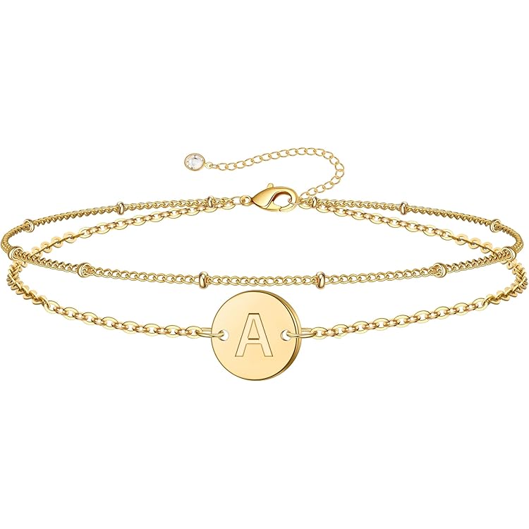 TINGN Armband voor dames, goud, 14 karaat goud vergulde hartvormige armbanden met letters A-Z, verstelbare armbanden, liefdesknoop, armband