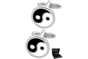 COLLAR AND CUFFS LONDON Spinki do mankietów dla mężczyzn + pudełko prezentacyjne - nowość - Yin i Yang - mosiądz metal - przeciwna fala, symbol Ying - czarno-białe i srebrne kolory - jedna para