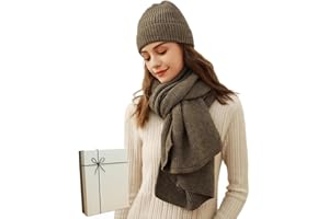 PFLife Hat and Scarf Set for Women Winter Beanie Hat 2PCS with Box Soft Warm Thick Knitted Pom Cap Loop Scarf Gift for Women Neck Warmer Ski Cap Outdoor Chunky