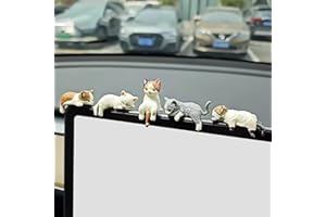 Lomeya 5PCS Adorable Mini Cat Figurines for Car Decor - Rearview Mirror Ornaments, Dash & Passenger Princess Accessories - Perfect for Girls & Cute Car Decoration