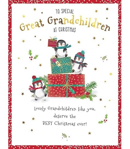 Weihnachtskarte „Für Große Enkelkinder“ Mit Bären & Schneemann – 22,9 X 15,2 Cm, Braun, Mit Umschlag