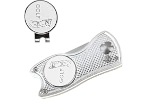 Crestgolf Golf Divot Tool avec Bouton Pop-up et Marqueur de Balle Magnétique Pitch Mark Mini-Outil Portable et Pliable Léger(Silver)
