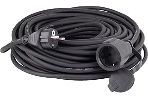 as - Schwabe alargador de Cables 10 m H07RN-F 3G1,5 - Cable de extensión 230 V / 16 A / 3.500 W - con Tapa de protección - Resistente al Polvo y a Las Salpicaduras IP44 - Negro, 60371
